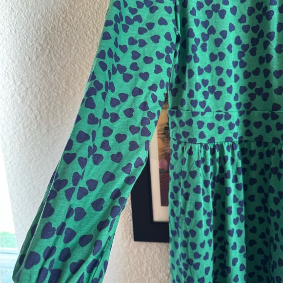 Boden NWT Alexandra Jersey Midi Dress Green Navy Hearts size US 14 R - Picture 8 of 15